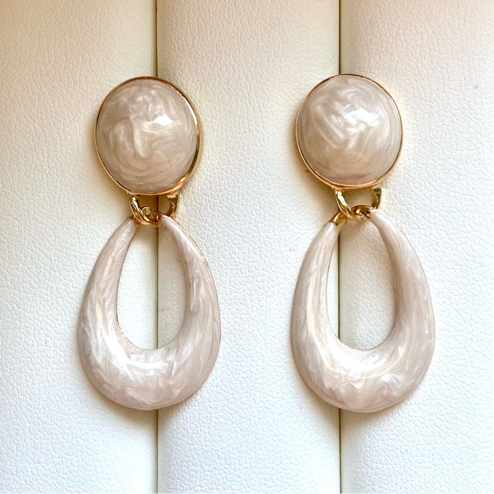 Cream and Gold Dangle Earrings